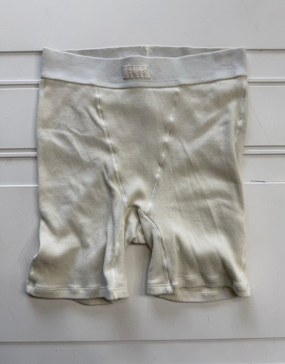 SKIMS Womens Sz S Cream Ribbed Soft Comfort Cotton Boxer Briefs